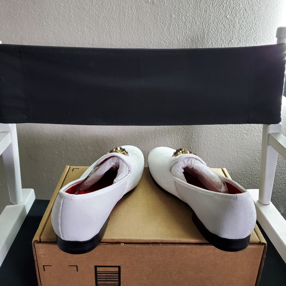 JUSTAR Mens White Velvet Loafers Slip on Size 8 - Picture 8 of 11